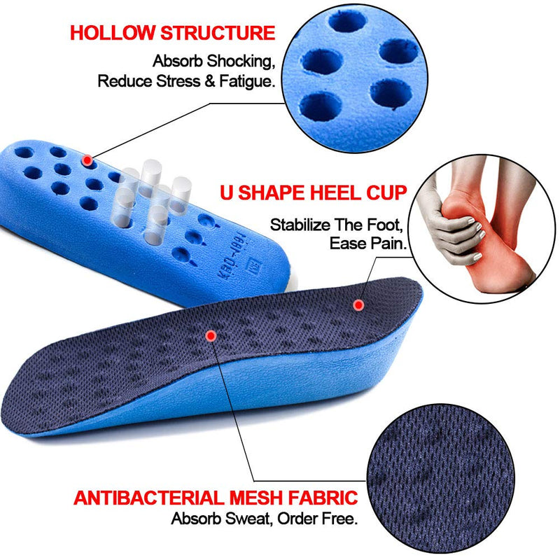 Ailaka Height Increase Insoles, Shock Absorption Heel Cushion Pads, Arch Support Heel Lifts inserts for Men and Women L Blue - BeesActive Australia