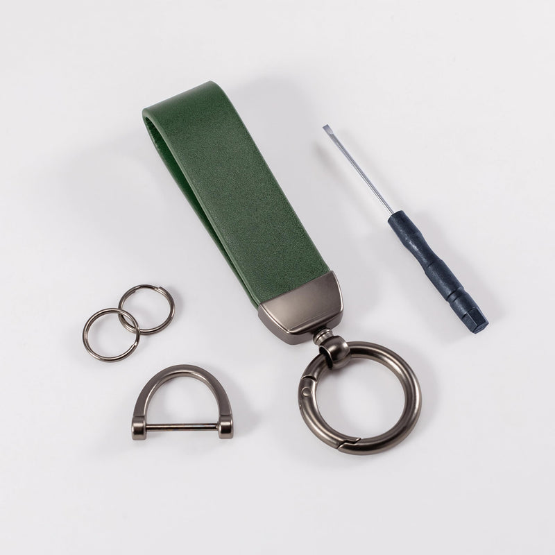MING DI Genuine Leather Car Keychain,Leather Key Chain Holder, 360 Degree Rotatable, with Anti-Lost D-Ring Dark Green - BeesActive Australia