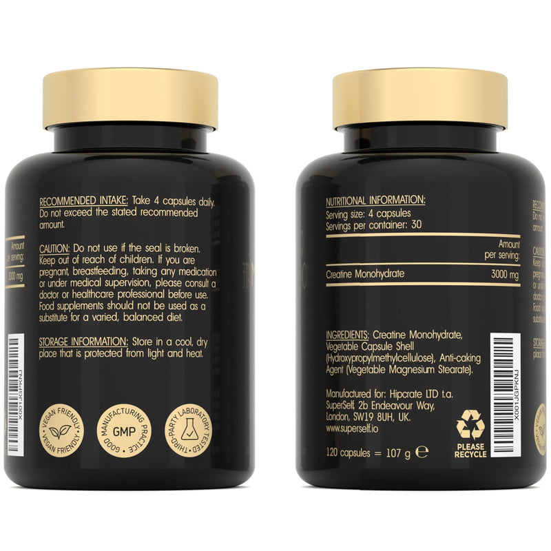 Creatine Monohydrate Tablets 3000mg - Easy to Swallow 120 Creatine Capsules - Vegan Creatine Tablets for Men & Women - Pre Workout Gym Supplement - Creatine Powder Pills for Muscle Growth 30 Servings - BeesActive Australia