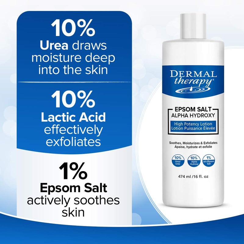 Dermal Therapy Epsom Salt Alpha Hydroxy High Potency Lotion – Moisturizing, Exfoliating and Soothing Treatment for Scaly, Flaky, Dry Skin | Epsom Salt, 10% Urea and 10% Lactic Acid | 16 fl.oz - BeesActive Australia