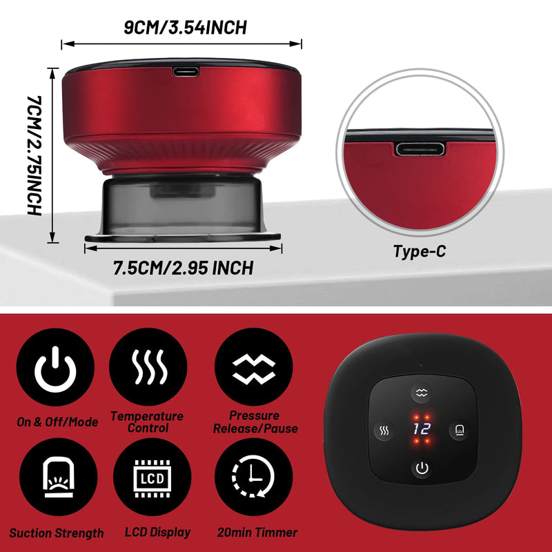 Electric Cupping Set Victop 4 in 1 Vacuum Cupping Massager Machine Smart Cupping Therapy Massager Rechargeable Cups Scraping Tools with 12 Adjustable Suctions Temperatures for Muscle Pain Relief - BeesActive Australia