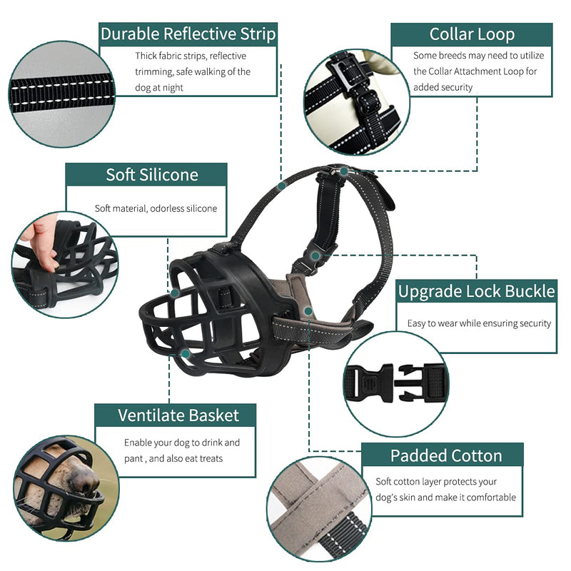 Dog Muzzle, Silicone Basket Muzzle for Small Medium Large Dogs, Soft Cage Muzzle Prevent Biting Chewing, Allow Drinking Panting, Suitable for German Shepherd 5 (Snout 12¾-13¾") Black - BeesActive Australia