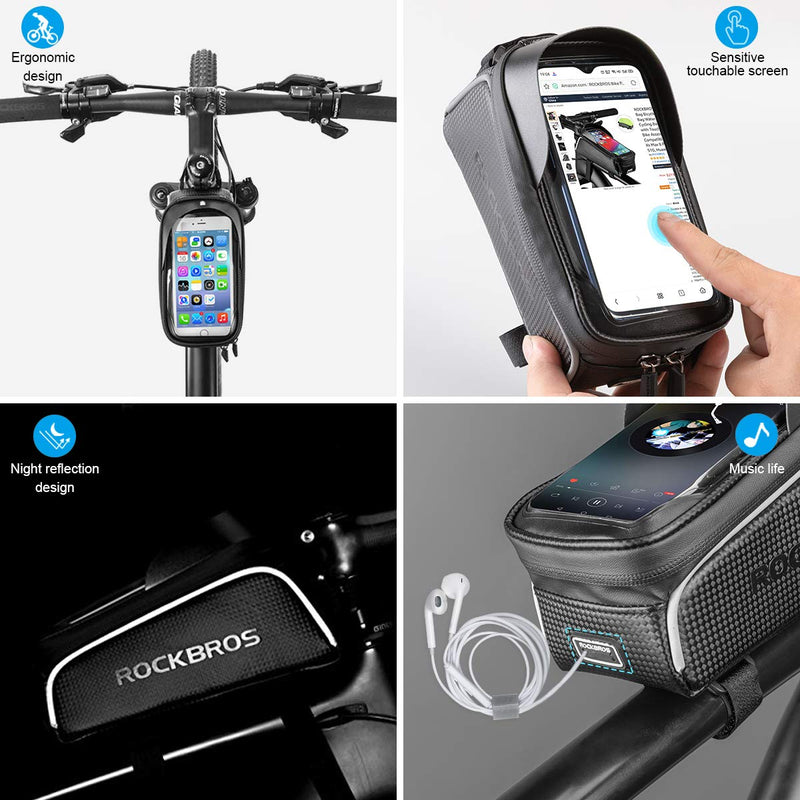 Bike Phone Front Frame Bag Bicycle Bag Waterproof Bike Phone Mount Top Tube Bag Bike Phone Case Holder Accessories Cycling Pouch Compatible with iPhone 11 XS Max XR Fit 6.5” - BeesActive Australia