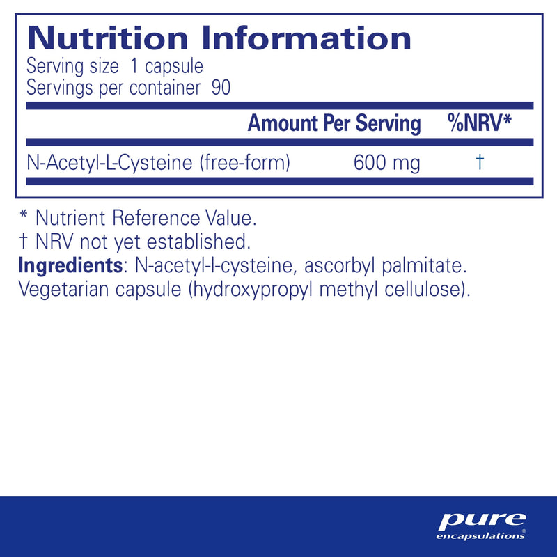 Pure Encapsulations - NAC 600mg - Professional Strength N-Acetyl-L-Cysteine - 90 Capsules - BeesActive Australia