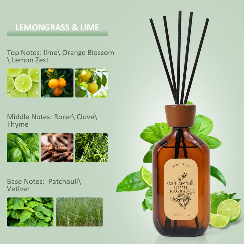 Reed Diffusers for Home, Scented Reed Diffusers, Lemongrass & Lime Essential Oils Reed Diffusers Sticks Set, Gift for Valentines, Housewarming, Birthday, Long Lasting Home Indoor Fragrance - BeesActive Australia