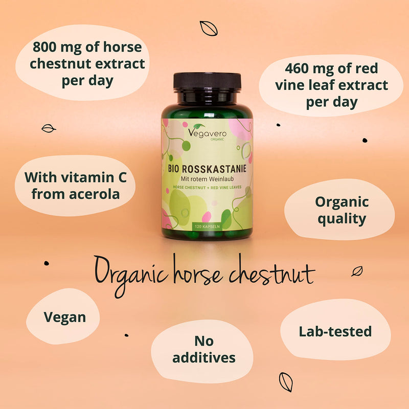 Organic Horse Chestnut Extract Vegavero® | with Red Vines & Acerola Cherry | 120 Capsules | NO Additives | Circulation & Varicose Veins Support | Aesculus hippocastanum | Vegan - BeesActive Australia
