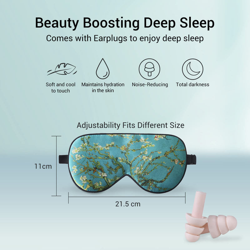 LaCourse 100% Natural Mulberry Silk Eye Mask for Sleeping with 4Pair EarPlugs & Travel Pouch, Both Sides 19 Momme Organic Silk, Adjustable Silk Sleep Eye Mask for Women, Green-Floral Green Floral With 4pair Earplugs - BeesActive Australia