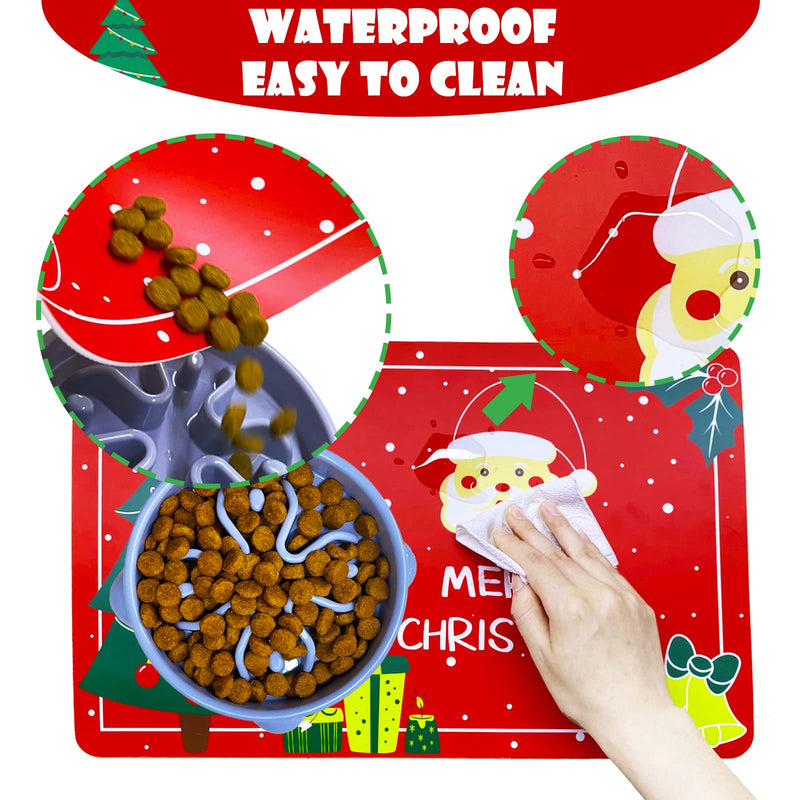 Vannon Christmas Dog Cat Food Mat, Dog Mat for Food and Water, Non Slip Waterproof, 11” x 18” 1 pack red - BeesActive Australia