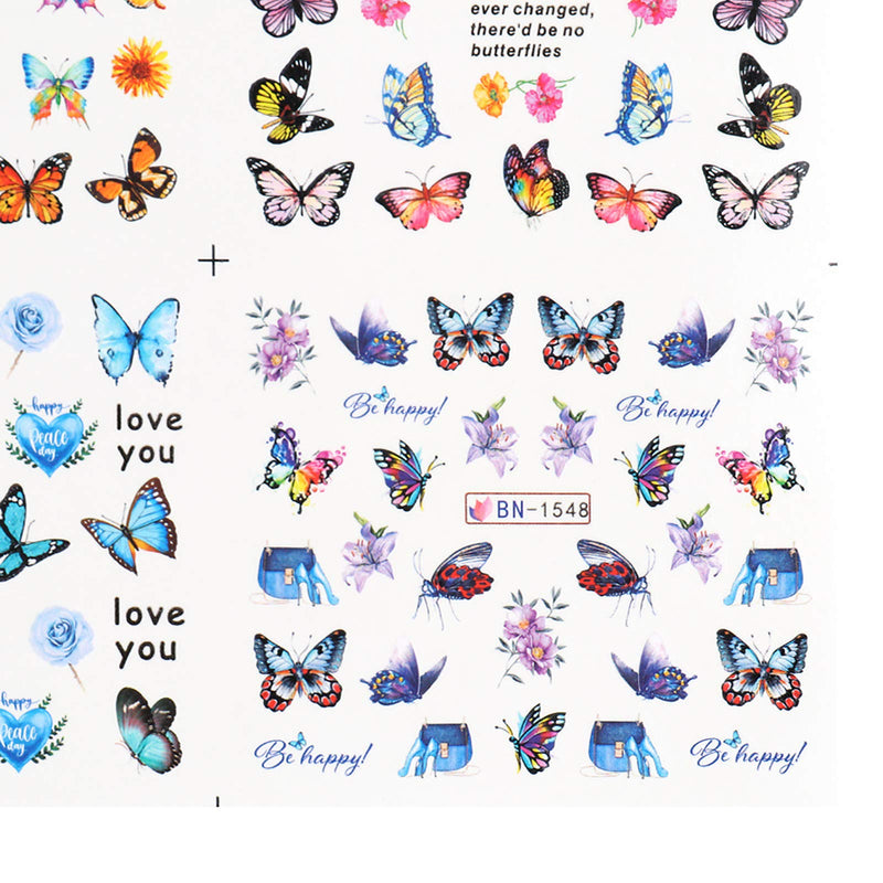 Butterfly Nail Art Stickers Decals,Water Transfer Full Wraps Butterflies Flowers Design for Acrylic Nails Supplies,DIY Full Cover Manicure Tips Nail Decorations Kit for Women(12 Sheets) - BeesActive Australia