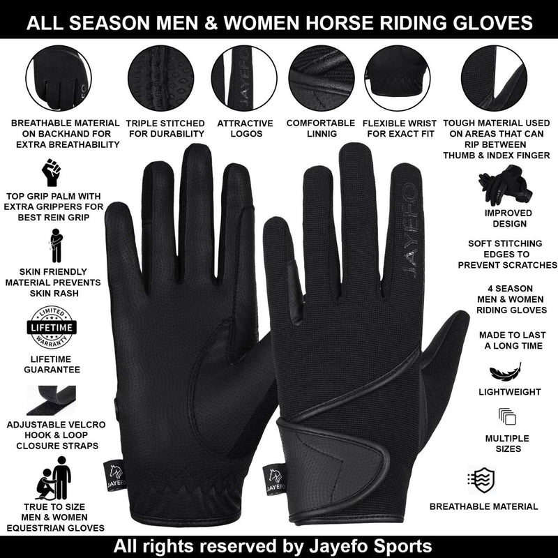Jayefo Men & Women Horse Riding Gloves Riding Equestrian Horseback Outdoor Sports Driving Riding Bike Workout Gardening Black Medium - BeesActive Australia