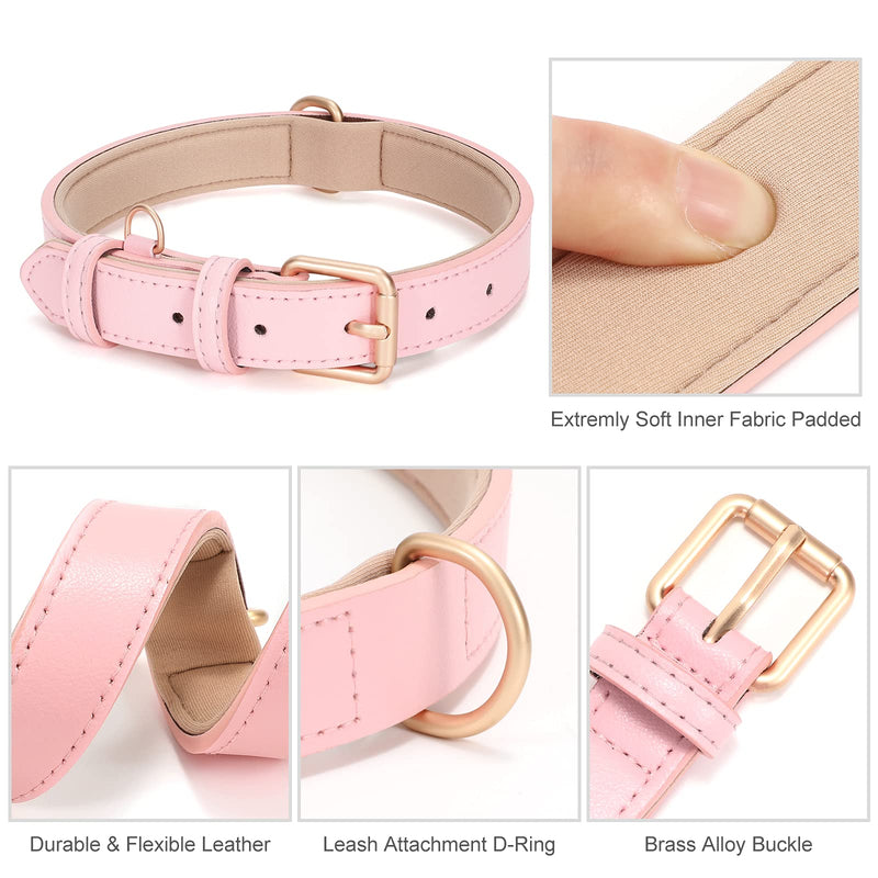 WHIPPY Leather Dog Collar for Small Medium Large Dog Adjustable Soft Breathable Leather Padded Puppy Collar with Alloy Buckle Heavy Duty Waterproof Classic Dog Pet Collar S:Neck 13"-17",Width 0.78" A-pink - BeesActive Australia