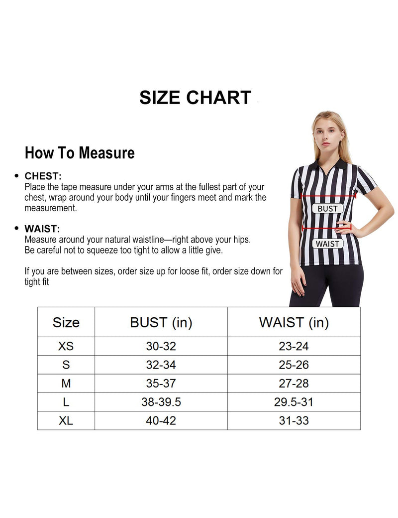 FitsT4 Women's Black & White Stripe Referee Shirt,Zipper Referee Jersey Short Sleeve Ref Tee Shirt for Refs, Waitresses & Costume X-Small - BeesActive Australia