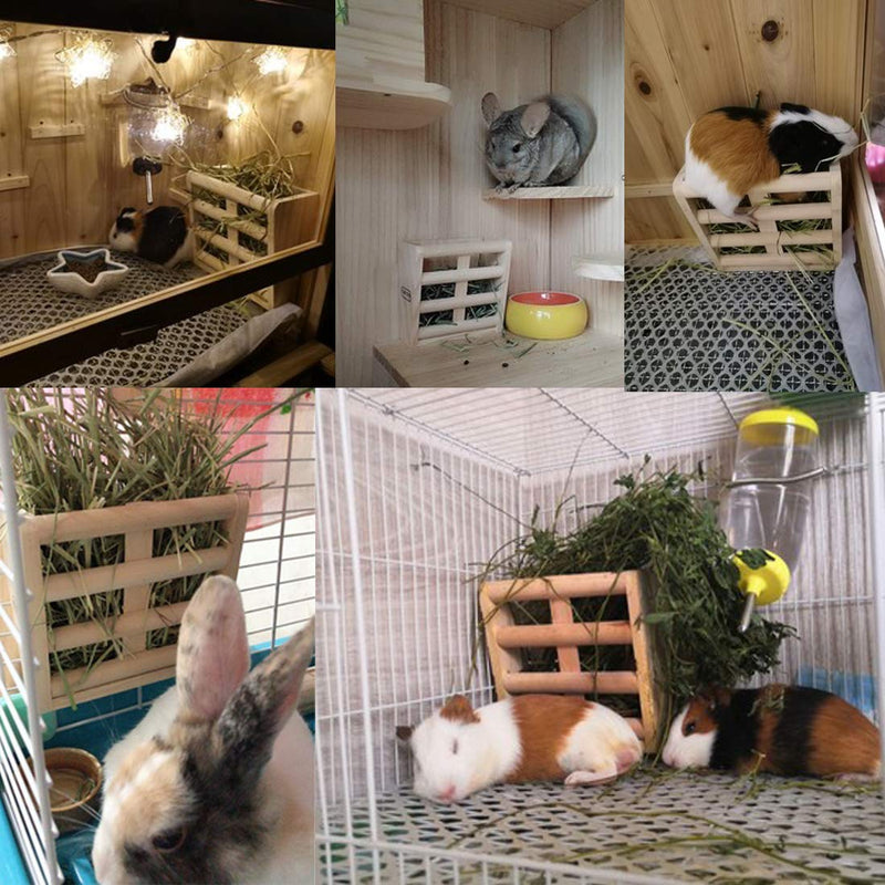 Hamiledyi Rabbit Wooden Hay Rack Bunny Hay Feeder Manger Grass Holder Guinea Pigs Food Dispenser for Rabbits Small Pets Chinchilla Hamster Less Wasted - BeesActive Australia