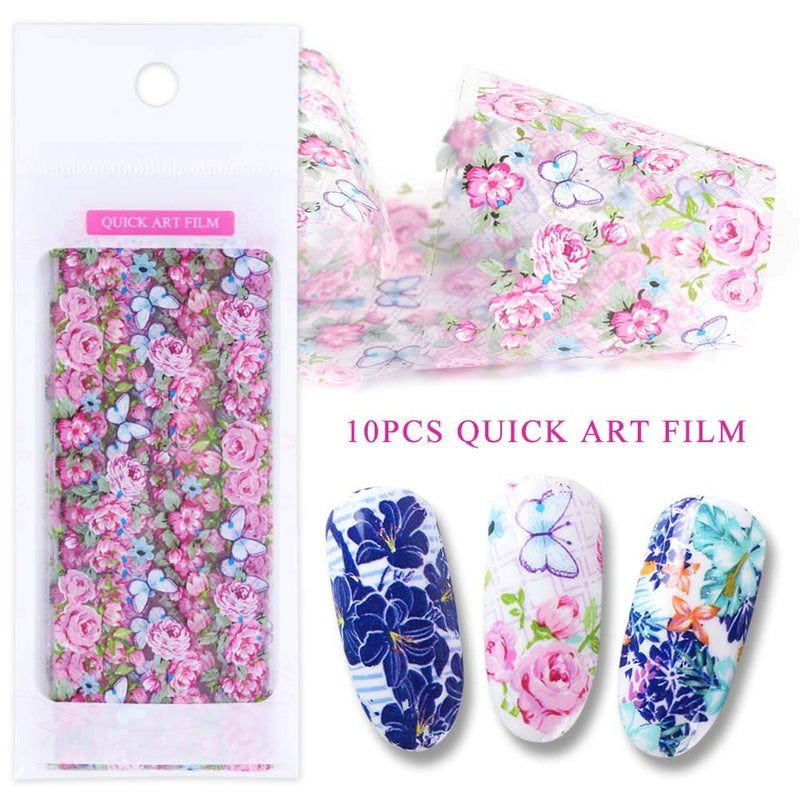 Lookathot 10Sheets Retro Small Floral Flower Rose Pattern Sky Stars Nail Art Stickers Symphony Foil Paper Printing Transfer Acrylic Decals DIY Decoration Tools - BeesActive Australia