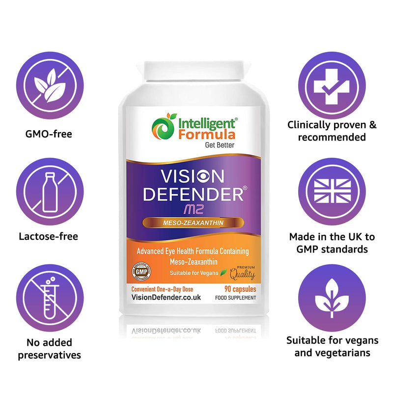 Meso Zeaxanthin Supplement - VISION DEFENDER MZ � High Strength Eye Vitamins Nutrients & Antioxidant Carotenoid for Ocular Health, Eye Care & Eyesight Support �Vegan (90 capsules/One-A-Day) Made in UK - BeesActive Australia