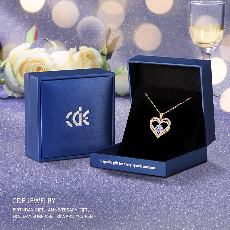 CDE Forever Love Heart Pendant Necklaces for Women 925 Sterling Silver with Birthstone Zirconia, Anniversary Birthday Gifts for Wife, Jewelry Gift for Women Mom Girlfriend Girls Her Rose Gold - BeesActive Australia