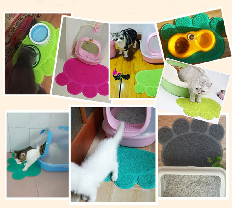 JOYJULY PVC Pet Dog Cat Puppy Kitten Dish Bowl Food Water Placemat Mat Paw Shape 11.8"*15.7"(30*40cm) Grey - BeesActive Australia