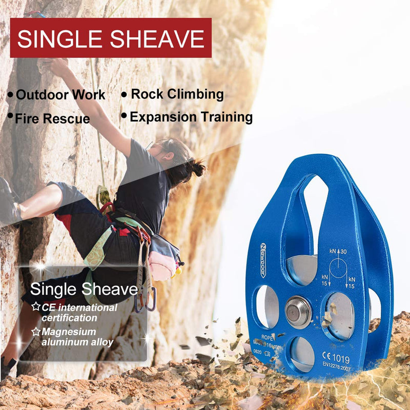 NewDoar 30 KN CE Certified Large Rescue Pulley Single/Double Sheave with Swing Plate Single Pulley - Blue 1pcs - BeesActive Australia