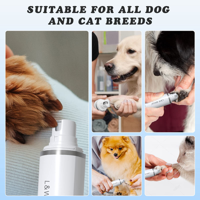 L&W BROS. Dog Nail Grinder, Rechargeable Dog Nail Grinder for Large Dogs, Pet Nail Grinder for Small Medium Dogs Cats Claw Care & Grooming Electric Dog Nail Trimmer - BeesActive Australia
