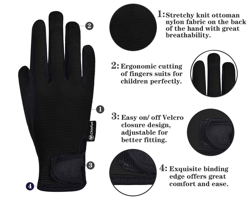 ChinFun Kids Horse Riding Gloves Boys & Girls Equestrian Horseback Gloves Children Youth Outdoor Mitts Perfect for Biking Cycling Gardening Black M (Age 8-10) - BeesActive Australia