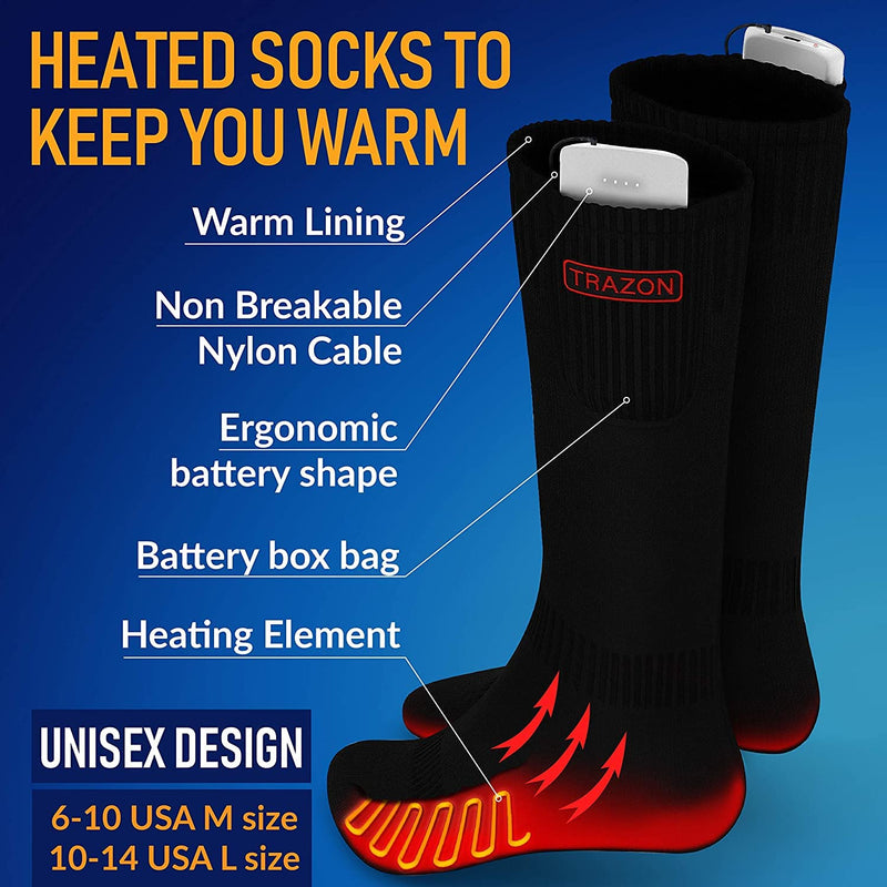 Heated Socks for Men and Women Rechargeable - Elictric Battery Thermal Heated Socks for Hunting Fishing Camping Skiing Cycling Running Washable - BeesActive Australia