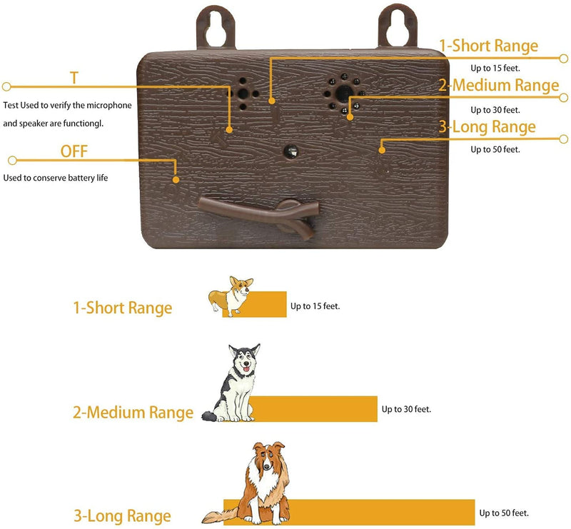 Elekhom Outdoor Bark Control Device, Ultrasonic Stop Barking, Sonic Bark Deterrents Dog Silencer Bark Box for Small Medium Large Dogs Brown - BeesActive Australia
