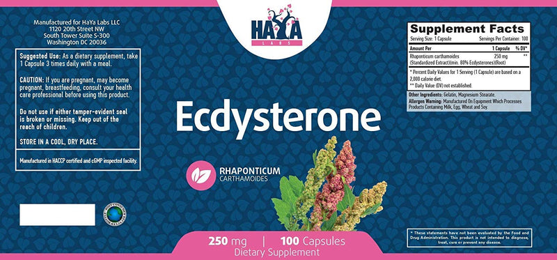 Haya Labs Ecdysterone 250mg 100 Capsules - BeesActive Australia