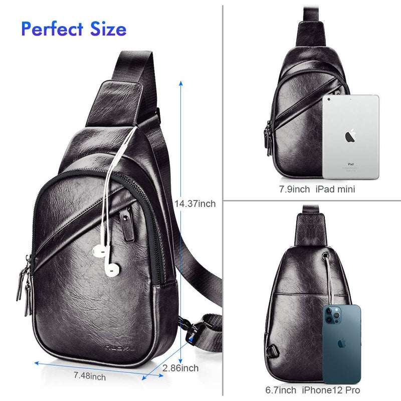 nuoku Sling bag for Men-Leather Multipurpose Chest Bag Shoulder Cross body Bags Small (Black) Black - BeesActive Australia