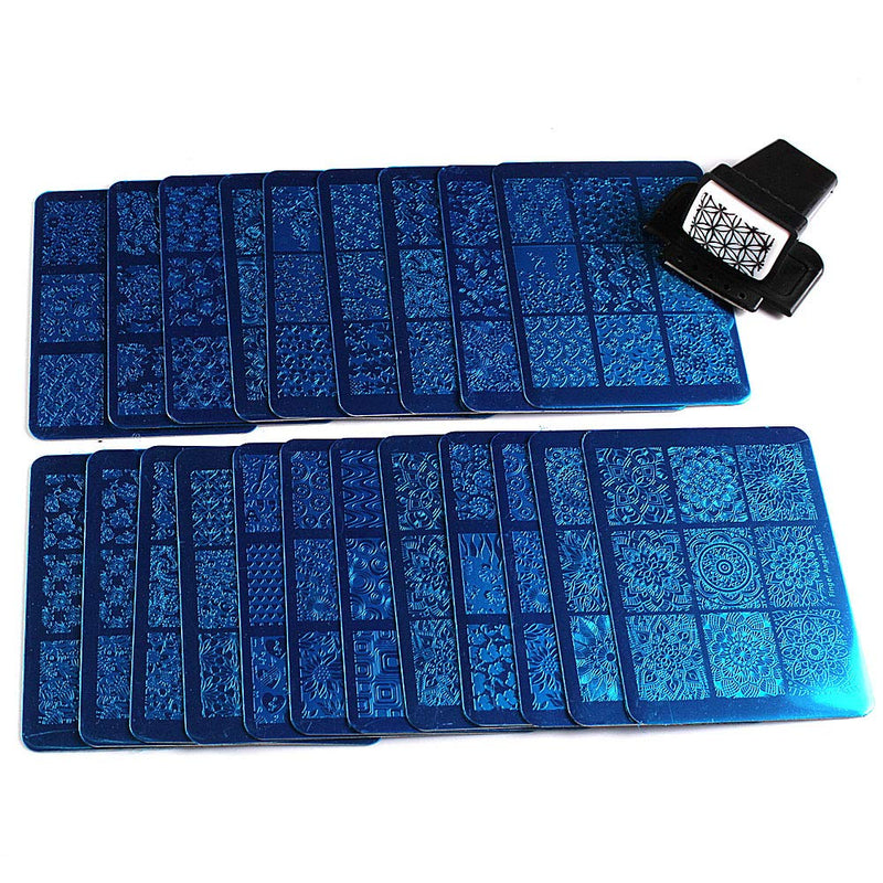 FingerAngel 20 Nail Stamping Plates + 1 Stamper and Scraper Lace Flower Pattern Nail Art Stamp Stamping Template Image Plate Kit(B1-20) A-FingerAngel B001-020 - BeesActive Australia
