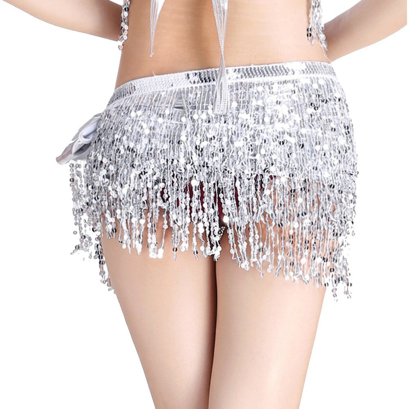 [AUSTRALIA] - MUNAFIE Women's Belly Dance Hip Scarf Performance Outfits Skirt Festival Clothing One Size Silver 