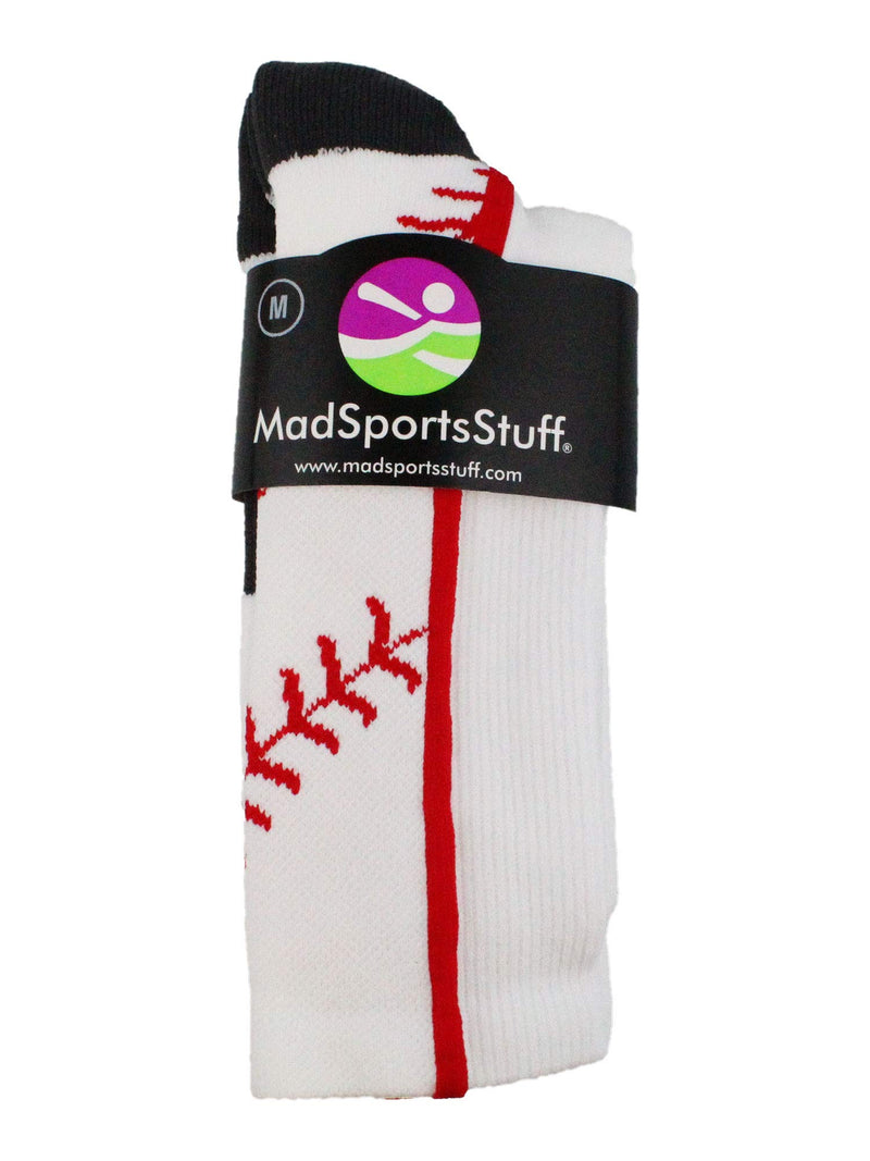 [AUSTRALIA] - MadSportsStuff Softball Socks or Baseball Socks with Stitches in Crew Length (Multiple Colors) White/Red Medium 