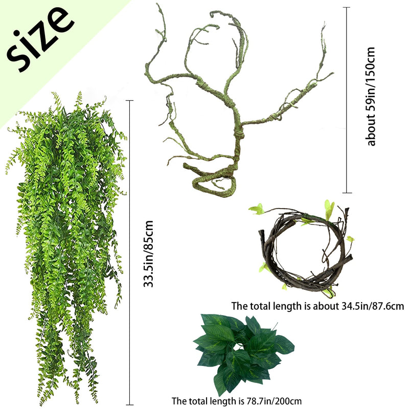 MUYG Reptile Terrarium Plants Decoration,Bearded Dragons Habitat Bendable Hanging Jungle Vines Decor Lizard Tank Artificial Leaves Plant Accessories for Lizards Snake Geckos Chameleon - BeesActive Australia