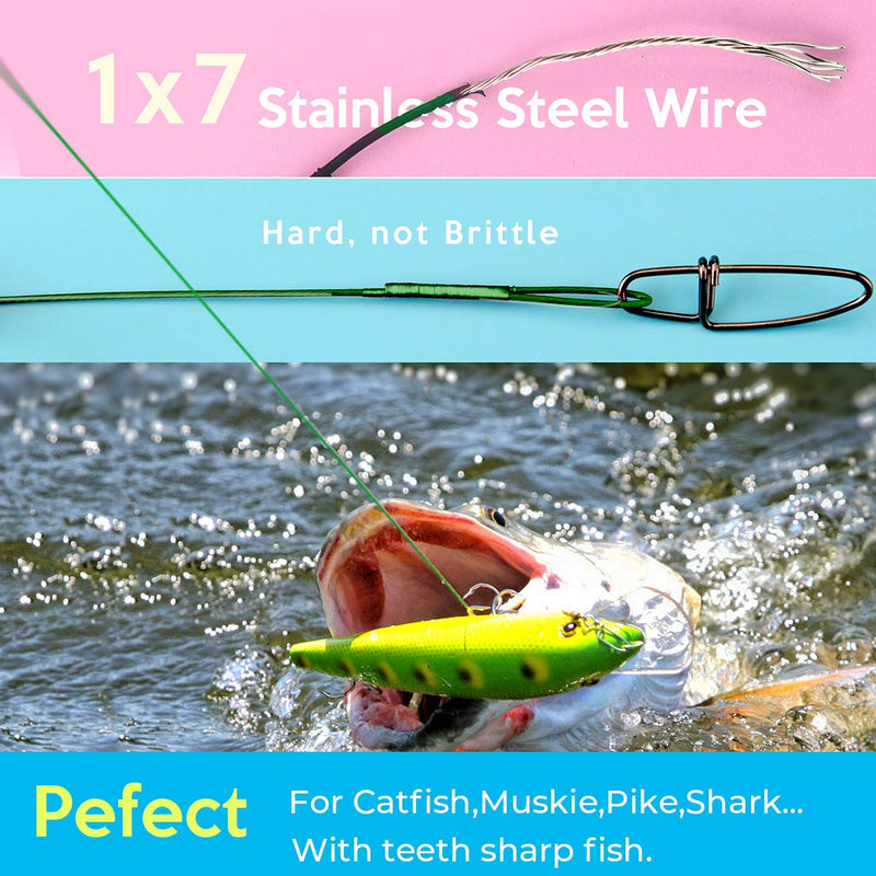 [AUSTRALIA] - Scotank Fishing Leader Wire Tooth Proof 7 Strand Stainless Steel with swivels Snap Kits Connect Tackle Lures Rig or Hooks Three Size 40lb 60pcs Green 