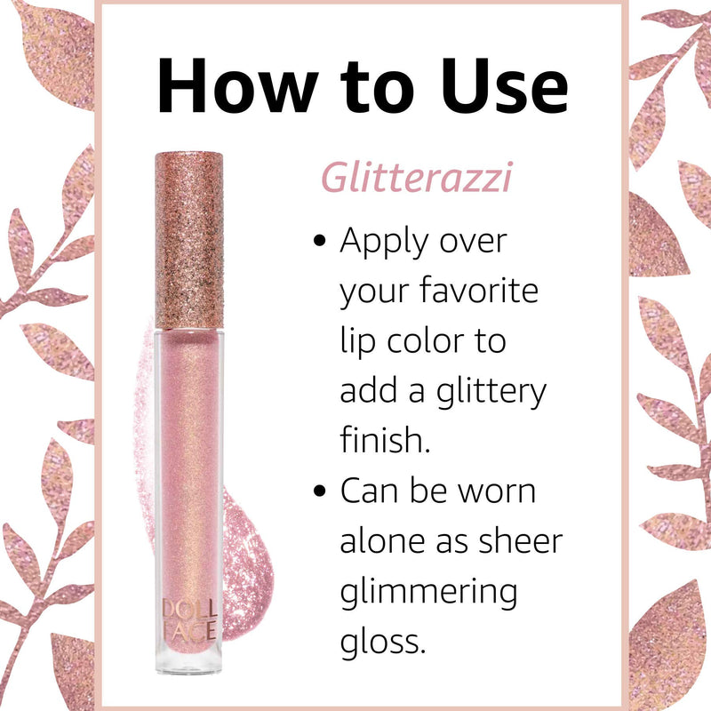 DOLL FACE Lip Gloss | Glitterazzi Liquid Lip Bling | Topping Glitter with a Glossy Shine for Lips | Sheer Finish | Cruelty-Free | 24K Magic - BeesActive Australia