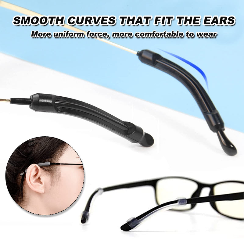 Glasses Ear Grips, 12 Pairs Silicone Eyeglass Ear Hook Cushions Eyeglasses Leg Covers Comfort Retainer for Various Glasses (Black, White) - BeesActive Australia