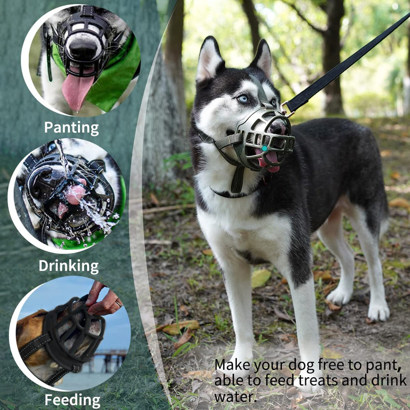 Dog Muzzle, Basket Muzzle for Small Medium Large Dogs, Soft Cage Muzzle for Biting Chewing, Allow Drinking Panting, Muzzle for German Shepherd Pitbull Rottweiler 3 (Snout 9¾-11") Green - BeesActive Australia