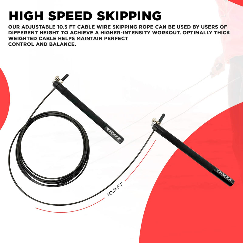 RDX Skipping Rope with Non-Slip PP Handles, 10.3FT Adjustable Tangle-Free PVC Coated Steel Jump Cable 360 Dual Ball Bearing Fat Burning Fitness Weight Loss Yoga HIIT MMA Home Gym Exercise Workout BLACK 10.3 FT - BeesActive Australia