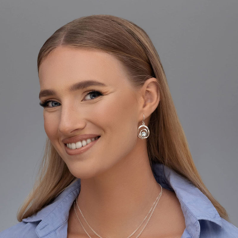 925 Sterling Silver Dangle Drop Earrings Free Form With 2 White Round Cubic Zirconia Antique Finish French Wire Back Earrings Hypoallergenic, Nickel and Lead-free, Artisan Handcrafted Designer collection - BeesActive Australia