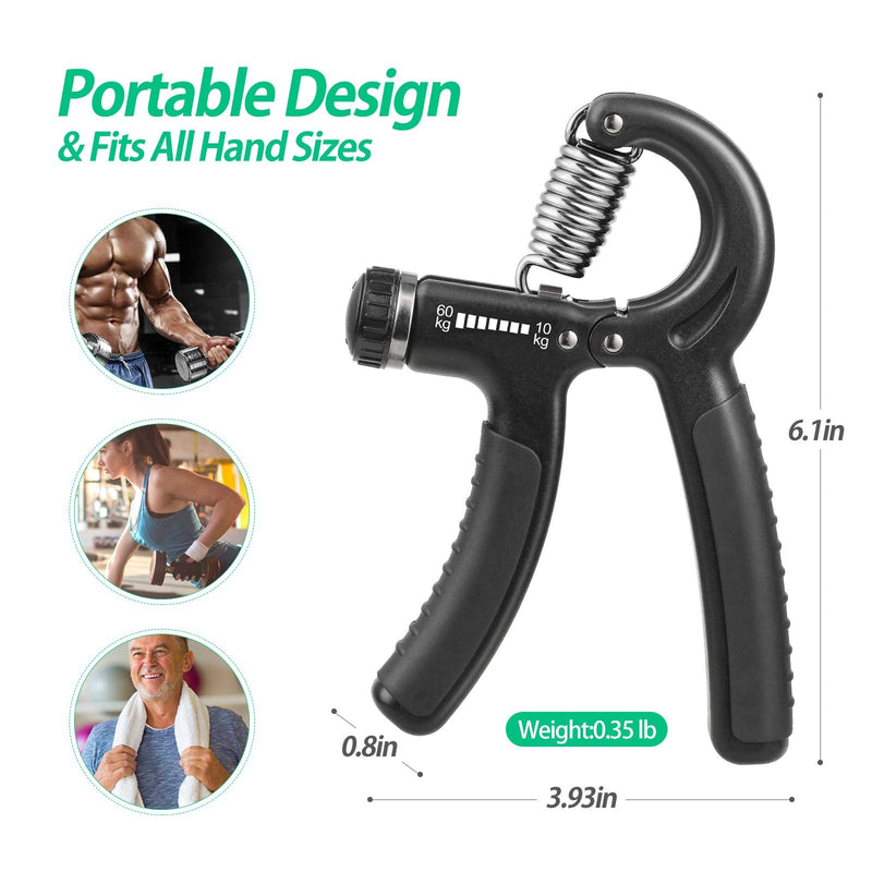 NIYIKOW Grip Strength Trainer, Hand Grip Strengthener, Adjustable Resistance 22-132Lbs (10-60kg), Non-Slip Gripper, Perfect for Musicians Athletes and Hand Rehabilitation Exercising Black-1Pack - BeesActive Australia