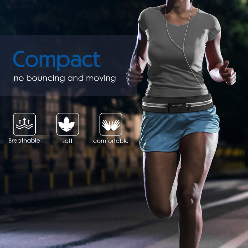 MoKo Sports Running Belt, Outdoor Dual Pouch Sweatproof Reflective Slim Waist Pack, Fitness Workout Belt Fanny Pack Compatible with iPhone 12/12 Pro/12 Mini, iPhone 11 Pro Max/Xs, Galaxy S21 Black - BeesActive Australia