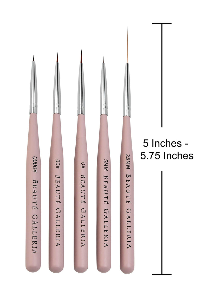 Beaute Galleria 5 Pieces Nail Art Brush Set with Liners (4mm, 7mm, 9mm) Striping Brushes (5mm, 25mm), for Thin Fine Line Drawing, Detail Painting, Striping, Blending, One Stroke - BeesActive Australia