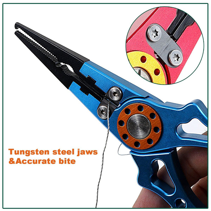 LIPOUD Aluminum Multitool Fishing Pliers with Hook Remover Lead Pressing Thread Cutting Split Ring and Lanyard Red - BeesActive Australia
