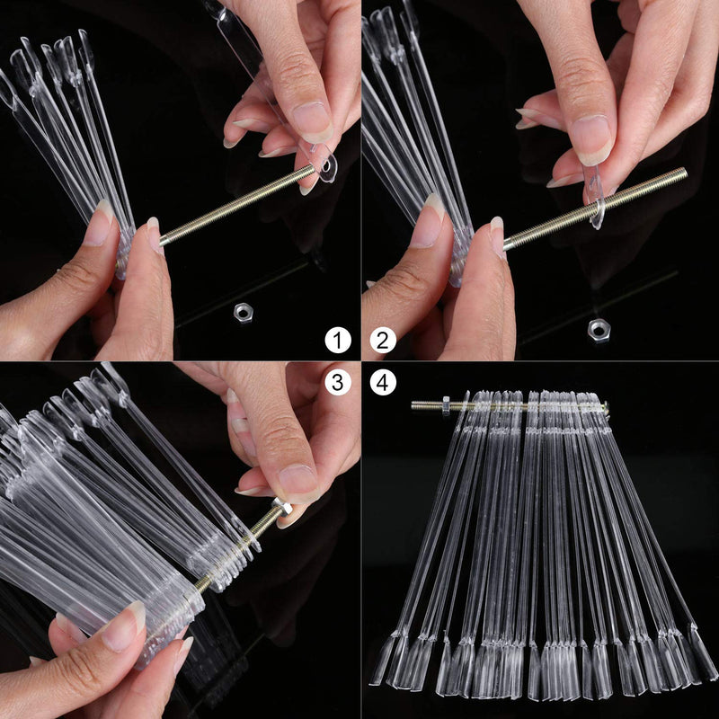 200 Pieces Nail Tips Sticks Transparent Nail Art Practice Nail Tips Display with Metal Screw Holder Fan Shaped Plastic Nail Art Tips Clear - BeesActive Australia
