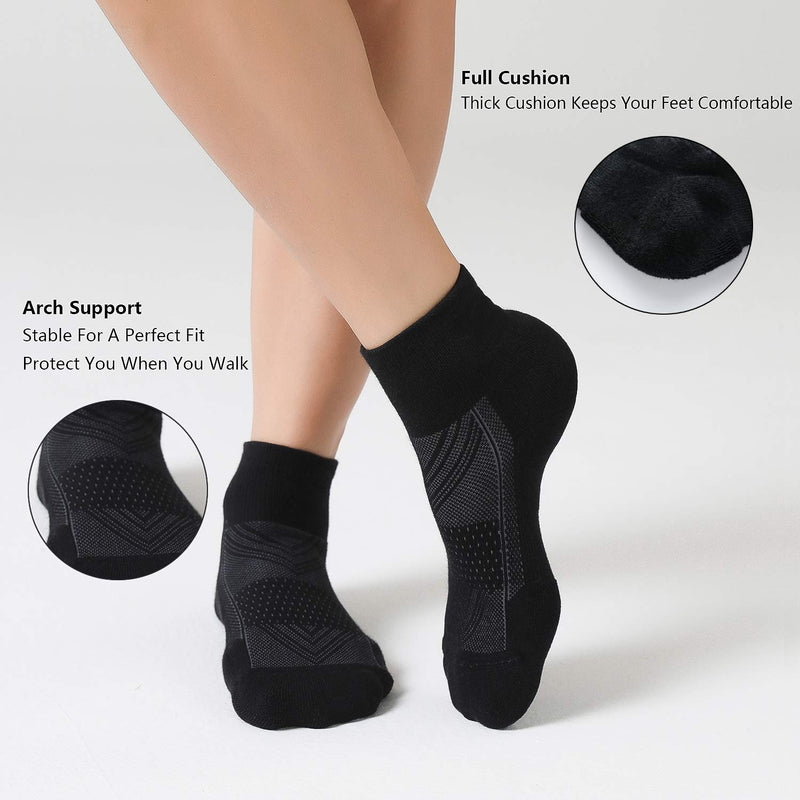 [AUSTRALIA] - CelerSport 6 Pack Men's Ankle Socks with Cushion, Sport Athletic Running Socks Black Shoe Size: 9-12 