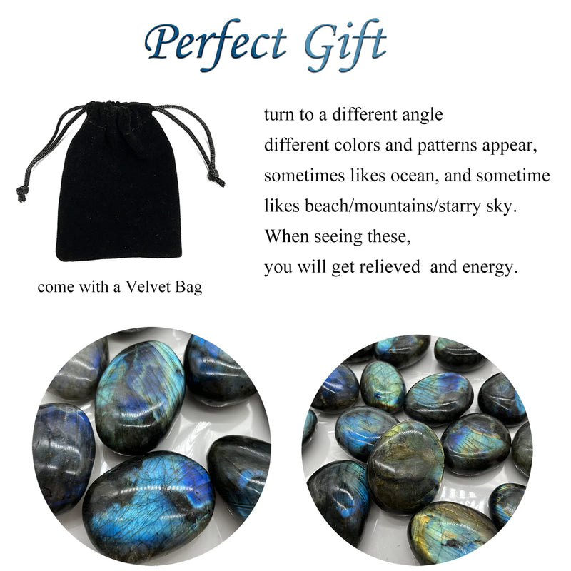 Labradorite Healing Stones, Natural Palm Stone, Healing Crystals Polished Gemstone Irregular Banded Pocket Worry Stones with Energy - Large Size Reiki Crystal Used for Intuition Labradorite Palm Stone - BeesActive Australia