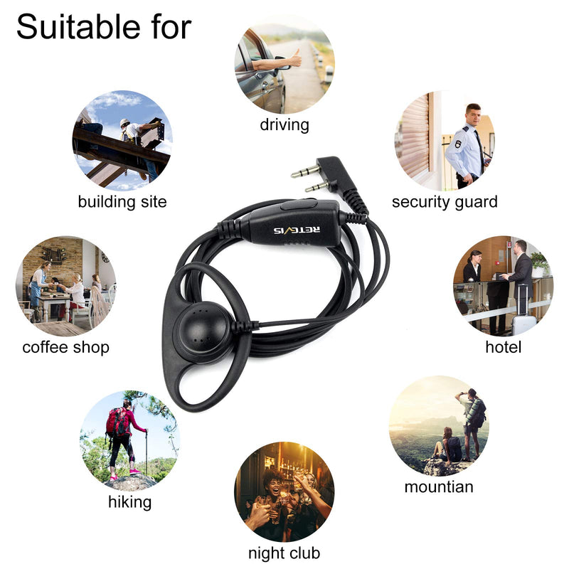 [AUSTRALIA] - Retevis 2 Way Radio Earpiece with Mic 2 Pin D-Type Walkie Talkie Earpiece for Baofeng 888S UV-5R UV-82 Retevis H-777 RT21 RT22 Two Way Radios (1 Pack) 