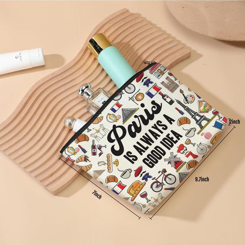 Paris Travel Gift Cosmetic Bag Paris Lover Gifts Makeup Bag Paris City Skyline Themed Gifts for Paris Traveller Women Friends Sister Birthday Christmas Bachelorette Party Favors Girls Trip Gifts White477 - BeesActive Australia