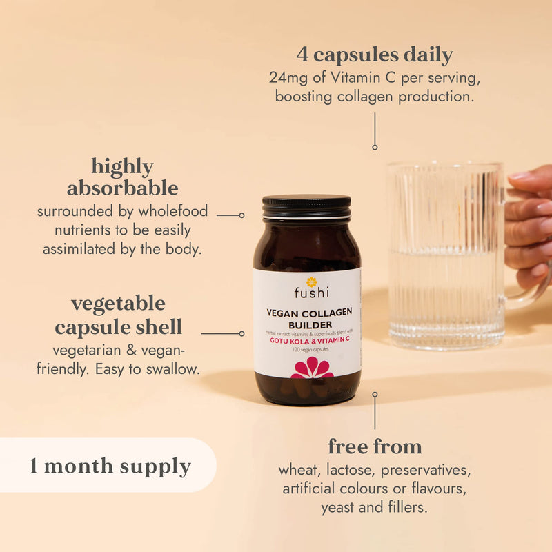 Fushi Vegan Collagen Booster, Vegan Amino Acids, with Vitamin C, E, Biotin, Copper and Botanical Extracts (120 Capsules) - BeesActive Australia