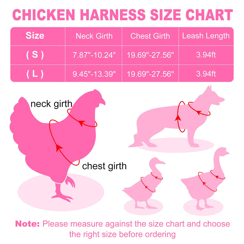 Adhafera Chicken Harness with Leash, Upgraded Double Adjustment Chicken Harness and Leash Set for Hens, Duck, Goose, Small Pet Pink S - BeesActive Australia
