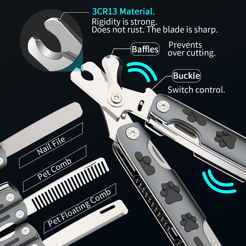 Dog Nail Clippers, Foldable Multifunctional 4 In1 Pet Nail Trimmers with Nail File, Grooming Comb. Ergonomic Handle with Safety Guard to Avoid Over Cutting - Professional Grooming Tool for Pets - BeesActive Australia
